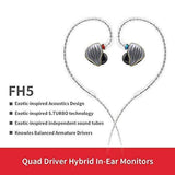FiiO FH5 Best Over The Ear Headphones/Earphones Detachable Cable Design HiFi Quad Driver Hybrid (1 Dynamic + 3 Knowles BA) in-Ear Monitors for iOS and Android Computer PC Tablet