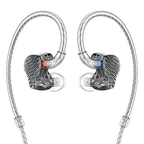FiiO FA7 Best Over The Ear Headphones/Earphones Detachable Cable Design HiFi Quad Balanced Armature Driver in-Ear Monitors for iOS and Android Computer PC Tablet(Smoke Geometric with Silver Panel)