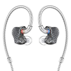 FiiO FA7 Best Over The Ear Headphones/Earphones Detachable Cable Design HiFi Quad Balanced Armature Driver in-Ear Monitors for iOS and Android Computer PC Tablet(Smoke Geometric with Silver Panel)