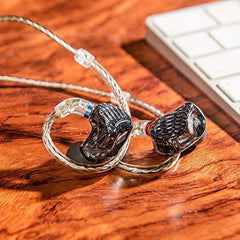 FiiO FA7 Best Over The Ear Headphones/Earphones Detachable Cable Design HiFi Quad Balanced Armature Driver in-Ear Monitors for iOS and Android Computer PC Tablet(Smoke Geometric with Silver Panel)