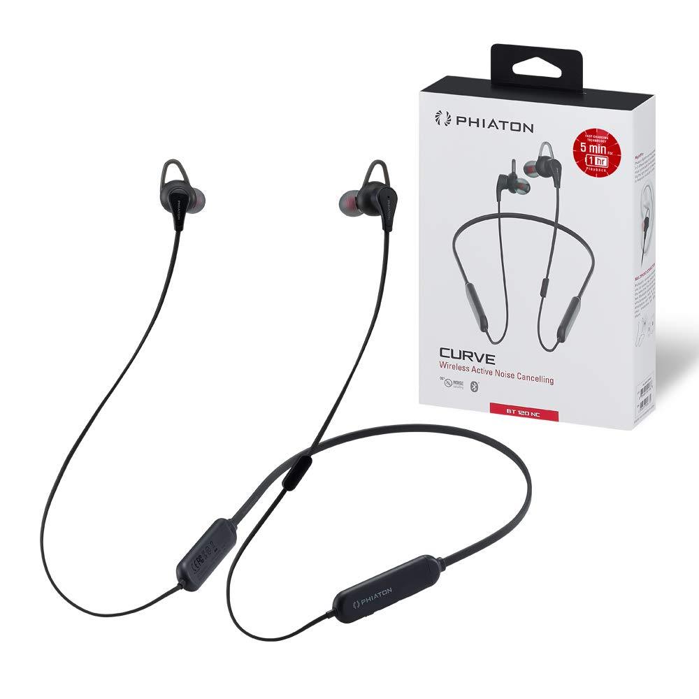 Phiaton BT 120 NC Black Bluetooth Headphones - Neckband Earphones with Wireless Headphone Mic, BT Headphones with Active Noise Cancellation and IPX4 Certified Splash Resistance