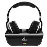 Wireless TV Headphones, Artiste ADH300 2.4GHz Digital Over-Ear Stereo Headphone for TV 100ft Distance Transmitter Charging Dock Rechargeable (Black)