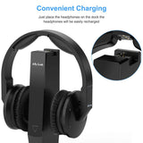 Wireless Optical TV Headphones, Jelly Comb Over-Ear 2.4GHz Wireless TV Headphones with Transmitter, Charging Dock, Support Optical, 3.5mm, RCA Audio Out Port (Black)