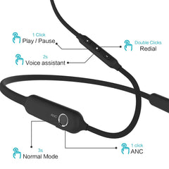 LINNER Active Noise Cancelling Headphones Earbuds, Wireless Bluetooth Earbuds Extra Bass, Noise Cancelling Earphones with Microphone and Remote (13 Hours Playtime, Premium Aluminum Matte Black)