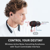 Phiaton BT 150 NC Black Wireless Bluetooth Retractable Headphones - Active Noise Cancelling Bluetooth Headphones with Touch Control Neckband and Wireless Headphone Mic