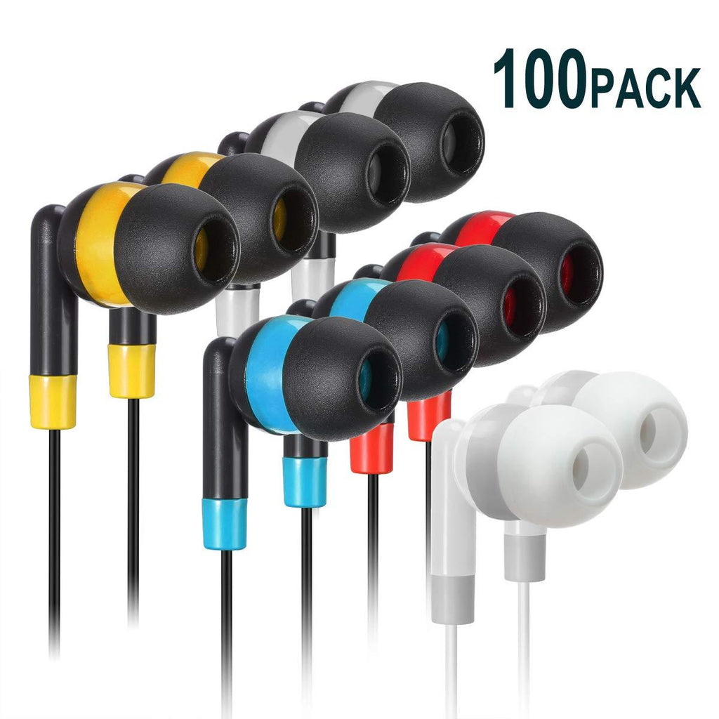 Bulk Earbuds Headphones Wholesale Earphones - Keewonda 100 Pack Disposable Ear Buds Bulk Multi Colored Headphones for School Classroom Students
