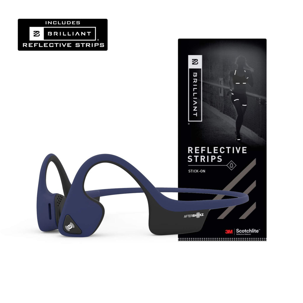 AfterShokz Trekz Air Open-Ear Wireless Bone Conduction Headphones with Brilliant Reflective Strips, Midnight Blue, AS650MB-BR