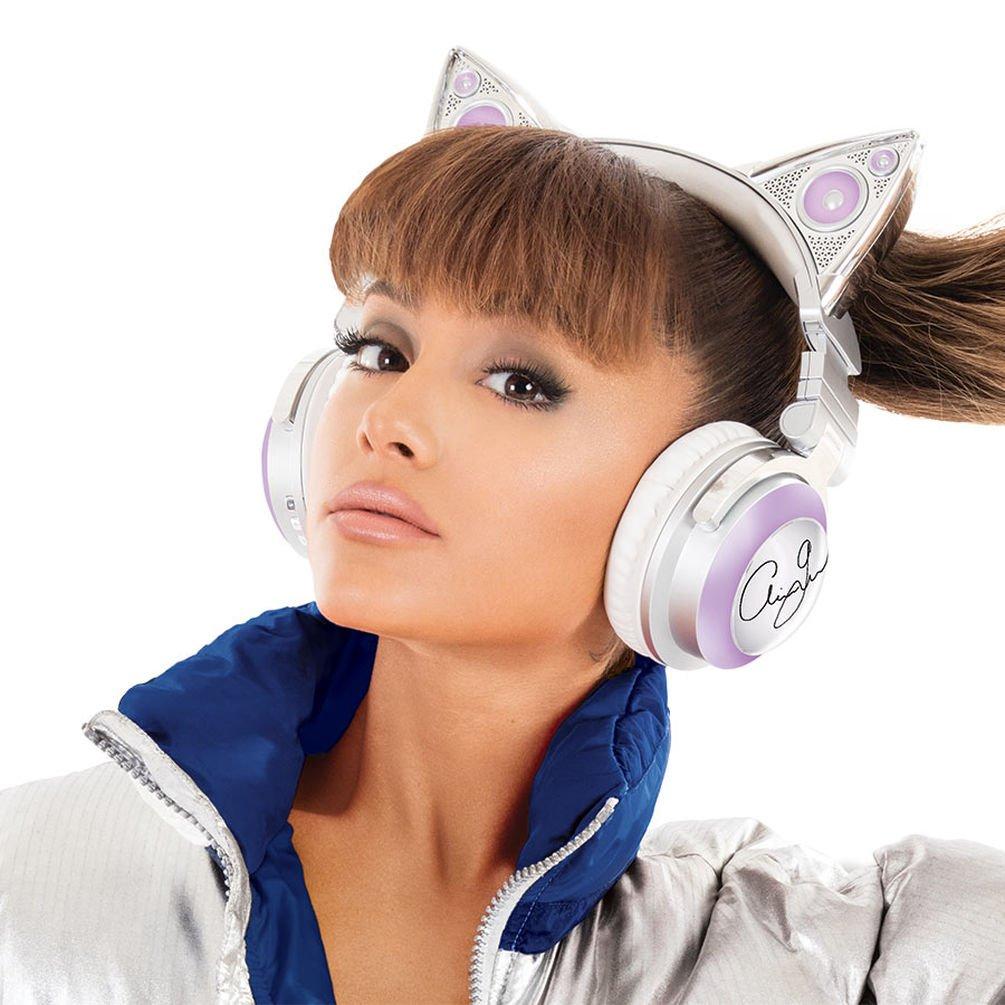 Brookstone Limited Edition Ariana Grande Wireless Cat Ear Headphones with External Speaker, Bluetooth Microphone, and Color Changing Accents