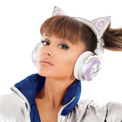 Brookstone Limited Edition Ariana Grande Wireless Cat Ear Headphones with External Speaker, Bluetooth Microphone, and Color Changing Accents