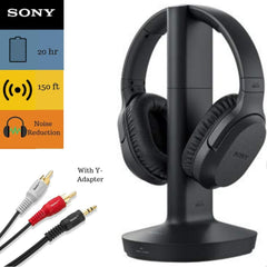 Sony RF995RK Headphone & Cable Bundle - Wireless RF Headphones Feature 150-Foot Range, Noise Reduction, Volume Control, Voice Mode, 20-Hr Battery Life - 6-ft 3.5mm Stereo/2 RCA Plug Y-Adapter for TV,