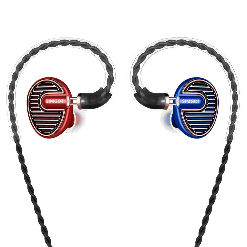 SIMGOT EN700 PRO High Fidelity in-Ear Monitor Headphones with Detachable Cable, Hi-Res Audio Earbuds with Dynamic Balanced Driver, Professional IEM Earphones,Noise-Isolating Musician Headset(Red/Blue)