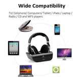 Wireless TV Headphones Over Ear, Monodeal Digital Stereo Headsets with Charging Dock, 2.4GHz RF Transmitter, NO Latency 20H Playtime, for TV PC Mobile MP3 - Black