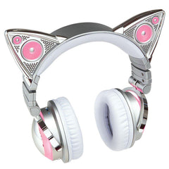 Brookstone Limited Edition Ariana Grande Wireless Cat Ear Headphones with External Speaker, Bluetooth Microphone, and Color Changing Accents
