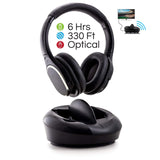 Wireless TV Headphones with Charging Dock - Over-Ear RF TV Headset - 2.4GHz Transmitter 330 ft. Max Signal Range - Light Weight & Extra Padding for Superior Comfort| Easy Set Up - 6 Hour Battery Life