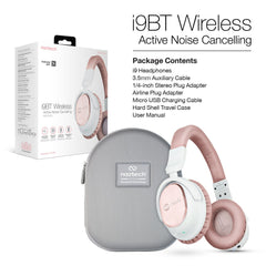 Naztech i9 Wireless Active Noise Cancelling 4.1 Bluetooth Headphones with in-line Microphone Up to 30 hrs Playtime for iPhones, Smartphones, Tablets, Computers, TV & Work/Airplane Adapter Included