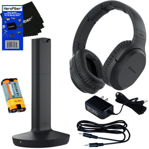 Sony MDRRF995RK Wireless RF (Radio Frequency) Headphone with Transmitter Base Station + Stereo Connecting Cable + AC adaptor + HeroFiber Ultra Gentle Cleaning Cloth