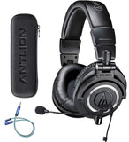 Audio-Technica ATH-M50x Professional Studio Headphones Bundle with Antlion Audio ModMic 5 Attachable Microphone, and Blucoil Y Splitter for Audio, Mic