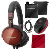 Audio-Technica ATH-ESW990H Portable Wooden On-Ear Headphones with M-Audio Bass Traveler Headphone Amplifier, Xpix Hard Body Headphone Case, and Fibertique Cloth