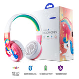 Wireless Bluetooth Headphones for Kids - BuddyPhones Wave | Kids Safe Volume Limited to 75, 85 or 94 dB | Foldable & Waterproof | 24-Hour Battery Life | Optional Cable for Audio Sharing | Pink