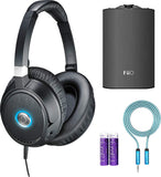Audio-Technica ATH-ANC70 QuietPoint Active Noise Cancelling Headphones Bundle with FiiO A3 Portable Headphone Amplifier, Blucoil 6-Ft Extension Cable and 2-Pack of AAA Batteries