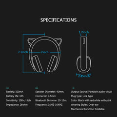 Censi Music Headset Headphone Creative Cat Ear Stereo Over-Ear Game Gaming Bass Headset Noise Canceling Headband Earphone with MIC Rechargeable Port for Bluetooth 4.0 Device (White, Blutooth)