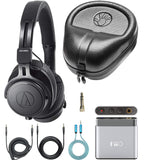 Audio-Technica ATH-M60x Closed Back Headphones with Interchangeable Cables Bundle with FiiO A1 Portable Headphone Amp, Slappa Full-Sized Headphone Case, and Blucoil 6' 3.5mm Extension Cable