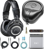 Audio-Technica ATH-M50x Closed Back Headphones Bundle with FiiO A1 Portable Headphone Amplifier (Silver), SLAPPA Full Sized Hardbody PRO Headphone Case and Blucoil 3.5mm Audio Extension Cable